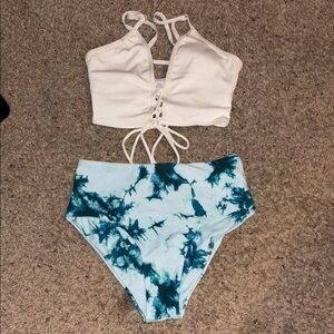 White and Blue Tie-Dye Bikini Set